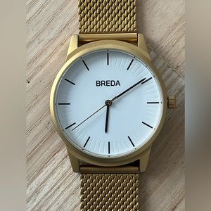 Breda Men’s Watch Large White Dial Gold-Tone Adjustable Mesh Bracelet